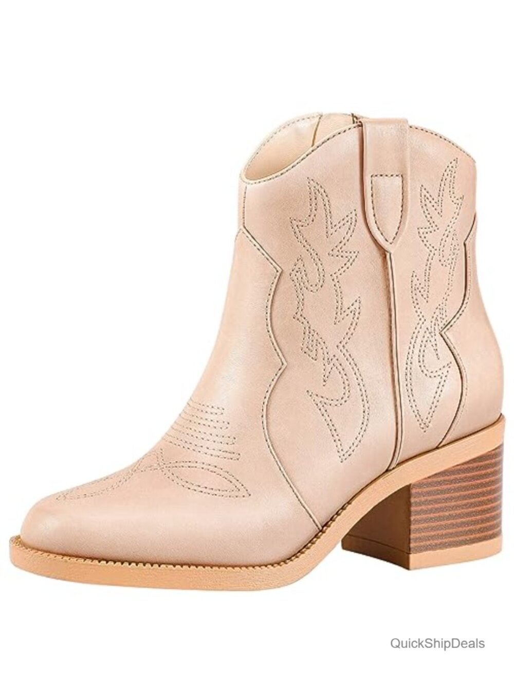 Embroidered Western Cowboy Ankle Boots Round Toe Chunky Heel Booties